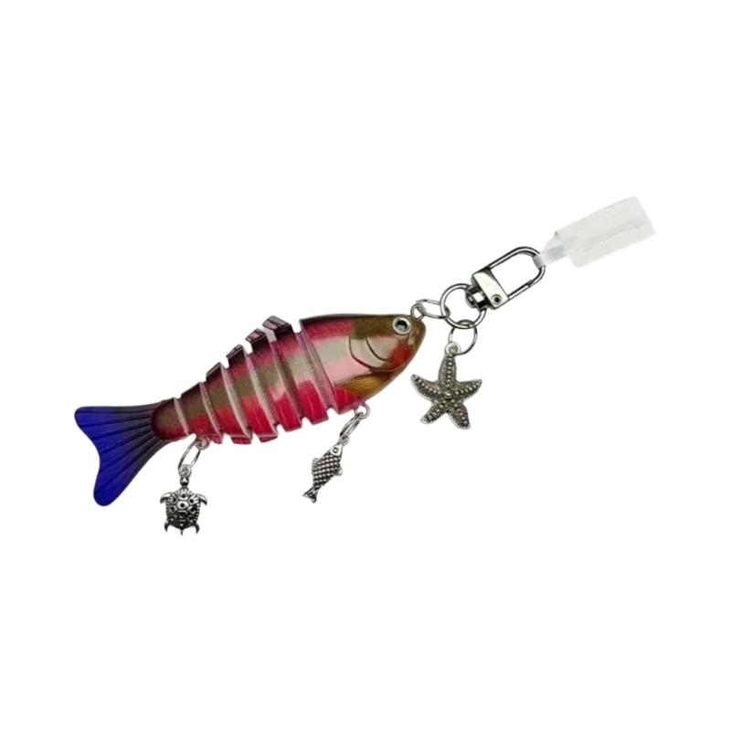 

Realistic Fish Shaped Flexible Joints Fishing Enthusiast Keychain Accessory Articulated Bag Charm for Anglers красный