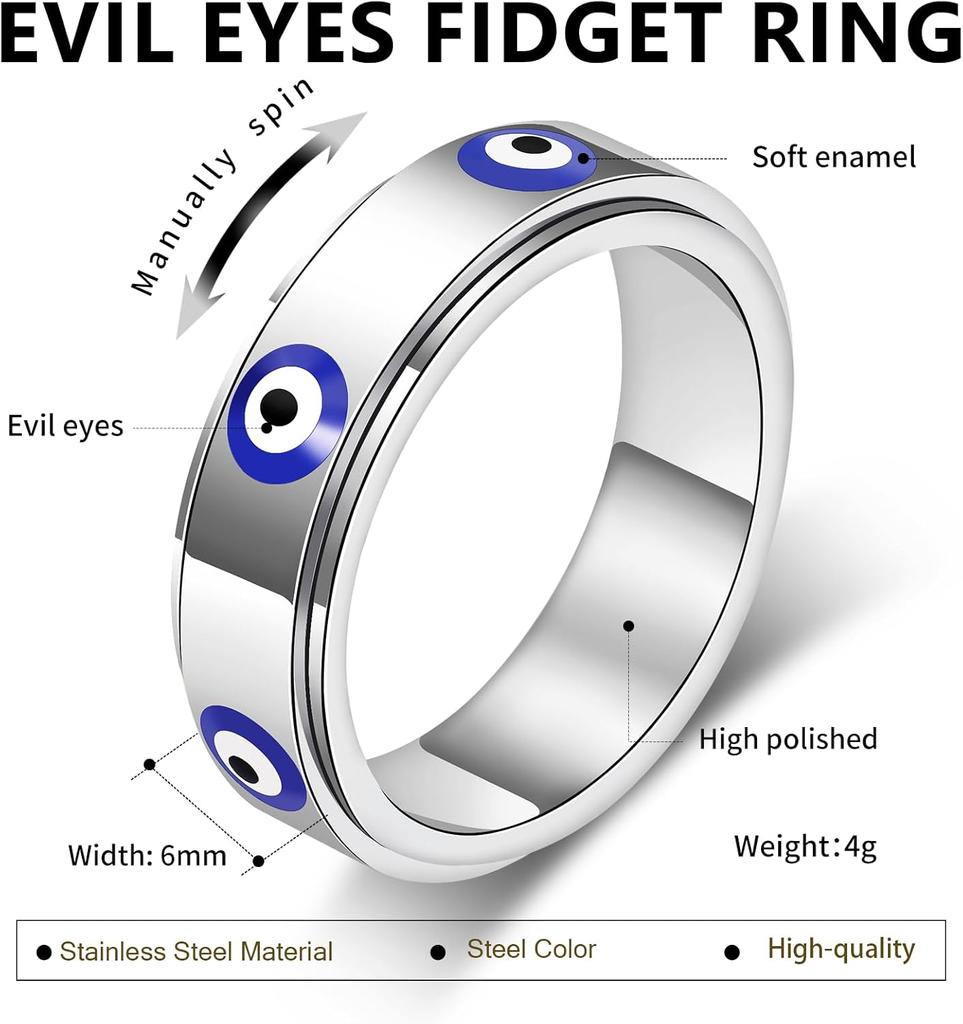 Evil Eye Anxiety Rings for Women GoldPlating Stainless Steel Spinner Fidget Ring Turkish Faith Protection Jewelry Luck Amulet