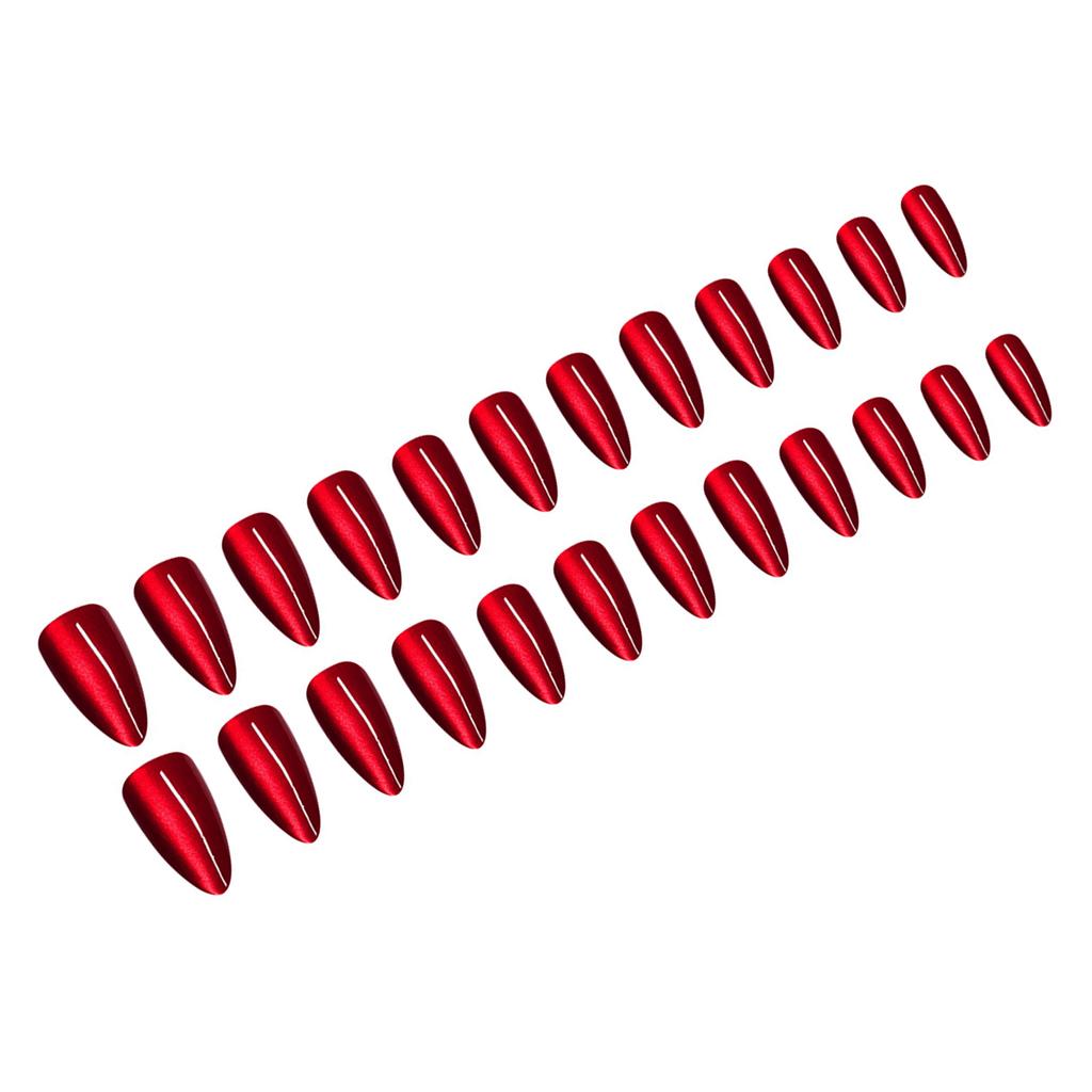 Cherry Red Cat Eyes Artificial Nails Finger Natural Unbreakable Nail Simple Wear for Women Nail Art Decoration