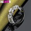 925 Sterling Silver Round Square AAA Zircon Ring Jewelry
