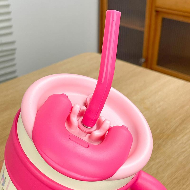 700ML/1.2L Tumbler med Håndtak Lokk Sugerør Søt Katt termokopp Rustfritt Stål Vannflaske Utendørs Reise Bil Kaffekopp Gave