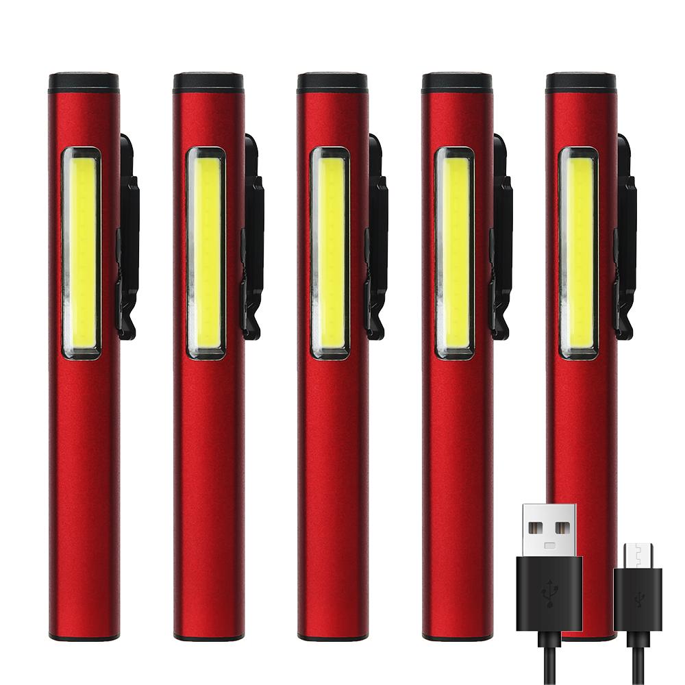 Usb Rechargeable COB Floodlight Flashlight XPE High Beam Aluminum Alloy Pen Clip Work Light Built In Battery with Tail Magnet