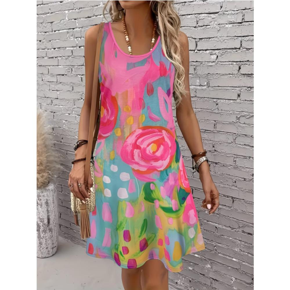 Summer Sleeveless Dress Women Fashionable Colorful 3d Print Versatile Beach Vacation Mini Dresses Comfortable Plus Size 8XL Soft Breathable Vest Dress