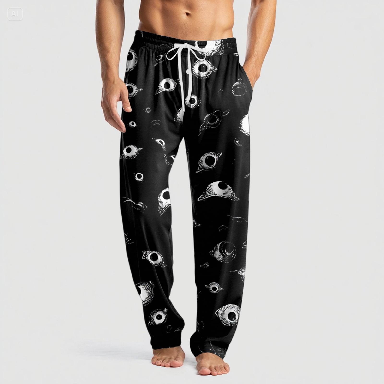 

Men s Knitted Halloween Print Pocket Casual Pants Pajama Pants L білий