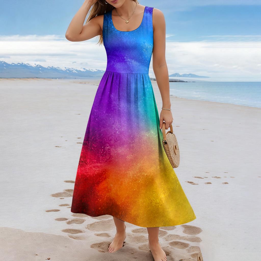 Sleeveless Gradient Maxi Dress Scoop Neck Casual Loose Fit Summer Dresses for Women Uk Ladies Summer Dresses Uk