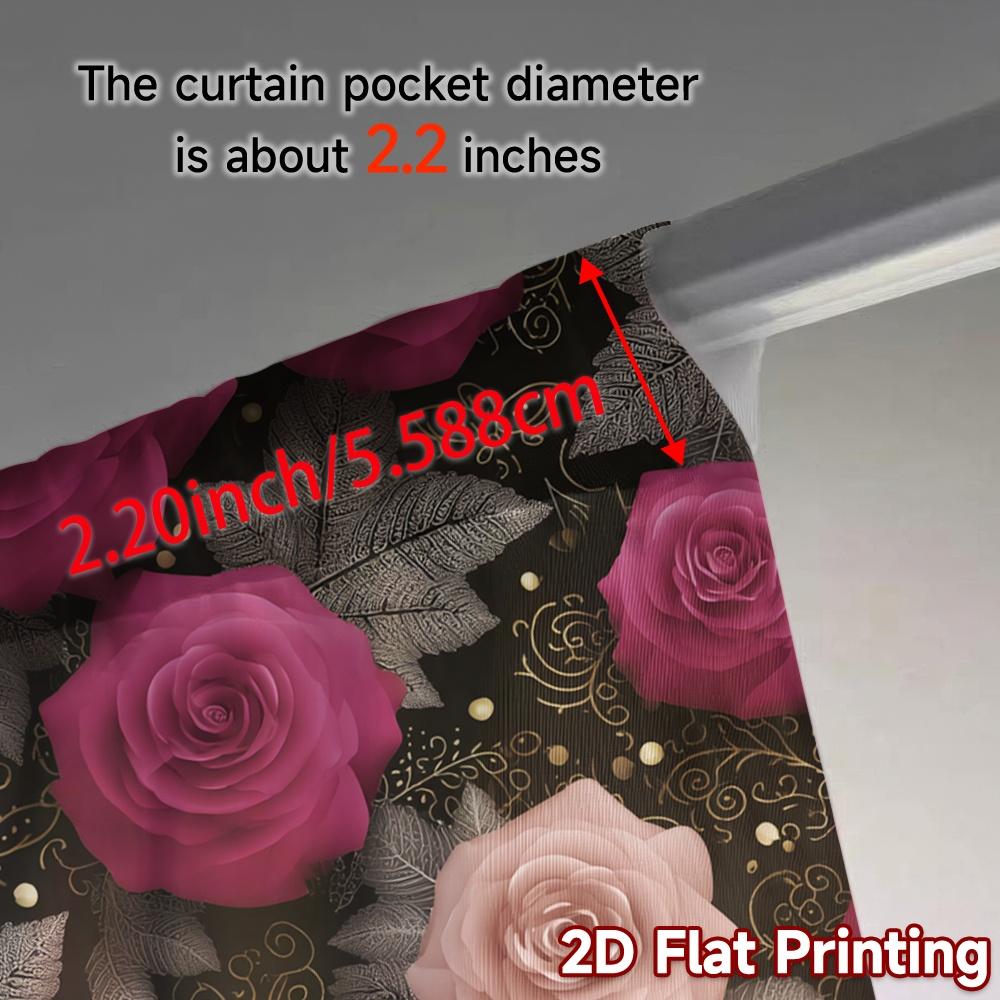 2D FLAT PRINTING 2pcs Curtains (Without Rod) Floral Elegance on Black Holiday Women is Day Printed Curtains Versatile Durable