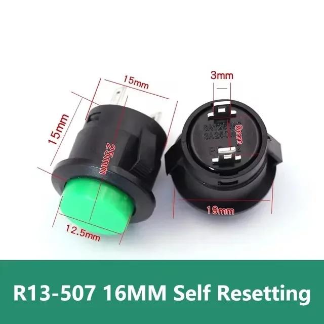 5/20/100Pcs R13-507 16mm Round Switch Momentary Push Button Switch 2Pins ON-OFF Self-reset Panel Mounting