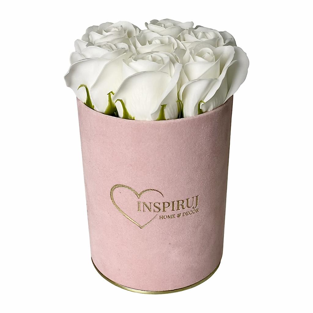 Flowerbox Inspiruj - Pink Box with Soap Roses - No. 19 White