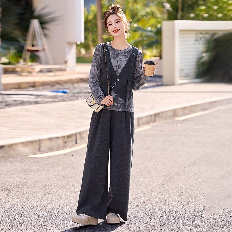 

Spring 2025 Fashion: Printed Two-Piece Set with Outerwear Top & Wide-Leg Pants - SX3090 L (52-57 kg)