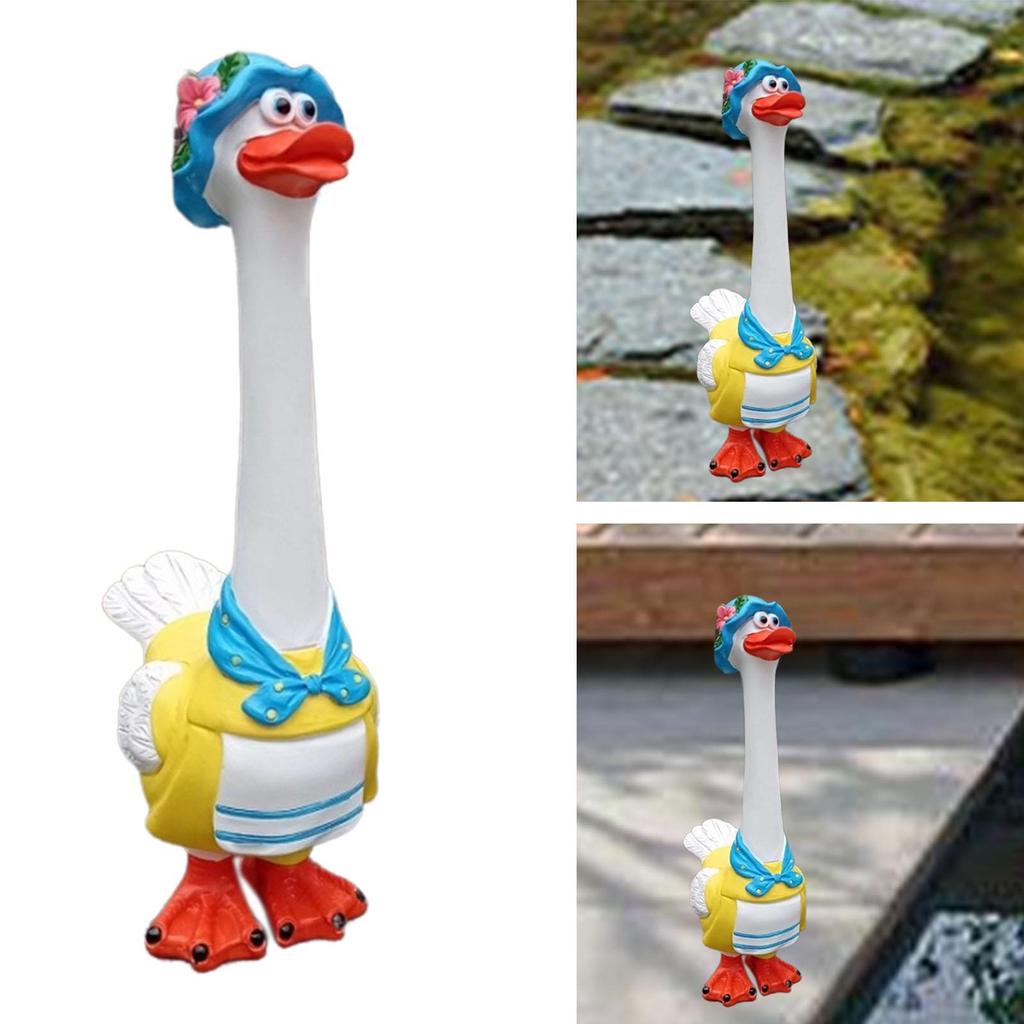 Duck Ornament Garden Decoration Cute Collectible Resin Ornament Long Neck Goose Sculpture for Home Tabletop Porch Indoor Lawn