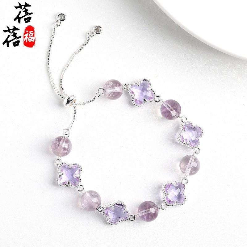 Natural Crystal Four Leaf Clover Alloy Bracelet Women Men Handcrafted Polished Gemstone Jewelry Accessory
