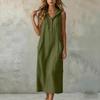 Women's Fashion Color Hooded Buttoned Pocket Sleeveless Casual Loose Dress