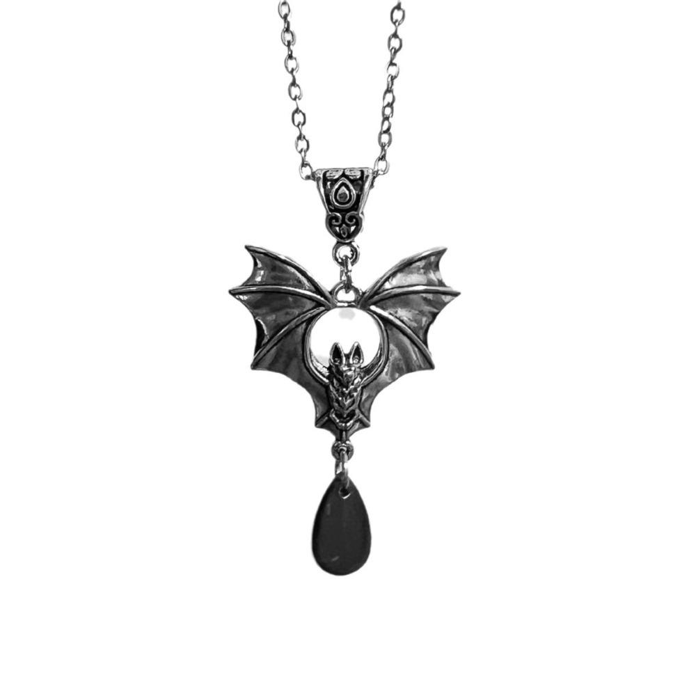Gothic Victoria Sliver Color Bat Wings Red Blood Drops Pendant Necklace for Women Hallowmas Party Charm Jewelry Accessories Gift