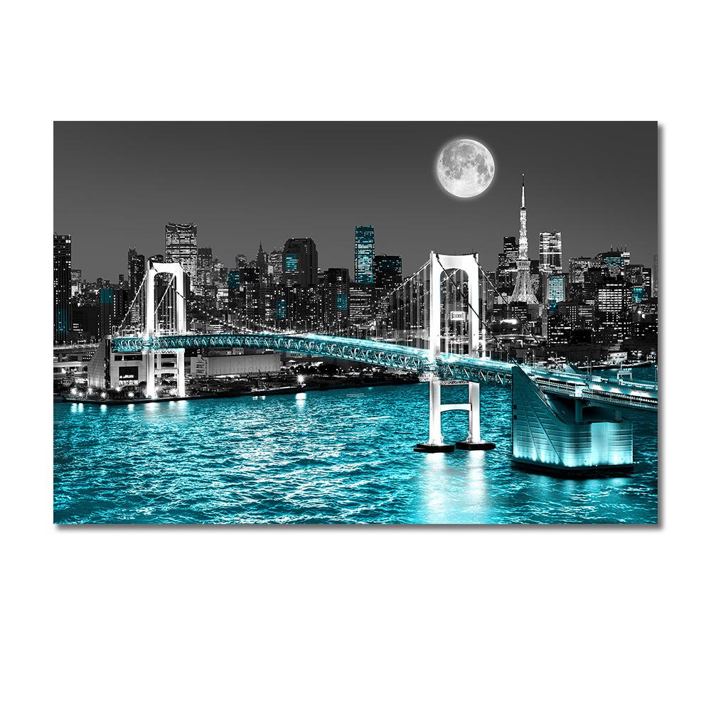 New York City Building Wall Art Canvas Painting Abstract Black White Landscape Posters and Prints Picture for Living Room Decor