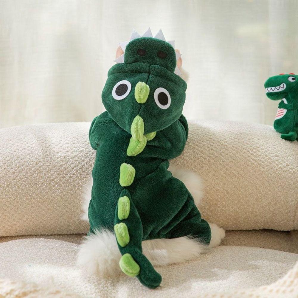 Pet Accessories Plush Pet Dinosaur Costume Comfortable Warm Dog Four Legged Clothes Cartoon Pet Jumpsuits for Cats and Dogs