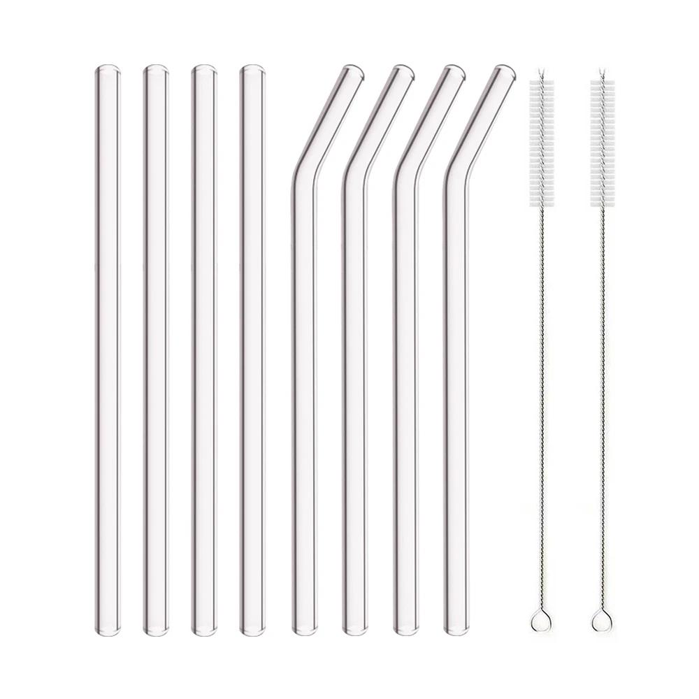 8mm High Borosilicate Glass Straw 3/5/10/11Pcs Reusable Eco Friendly Drinking Straws Set Bubble Tea Smoothies Bar Accessories