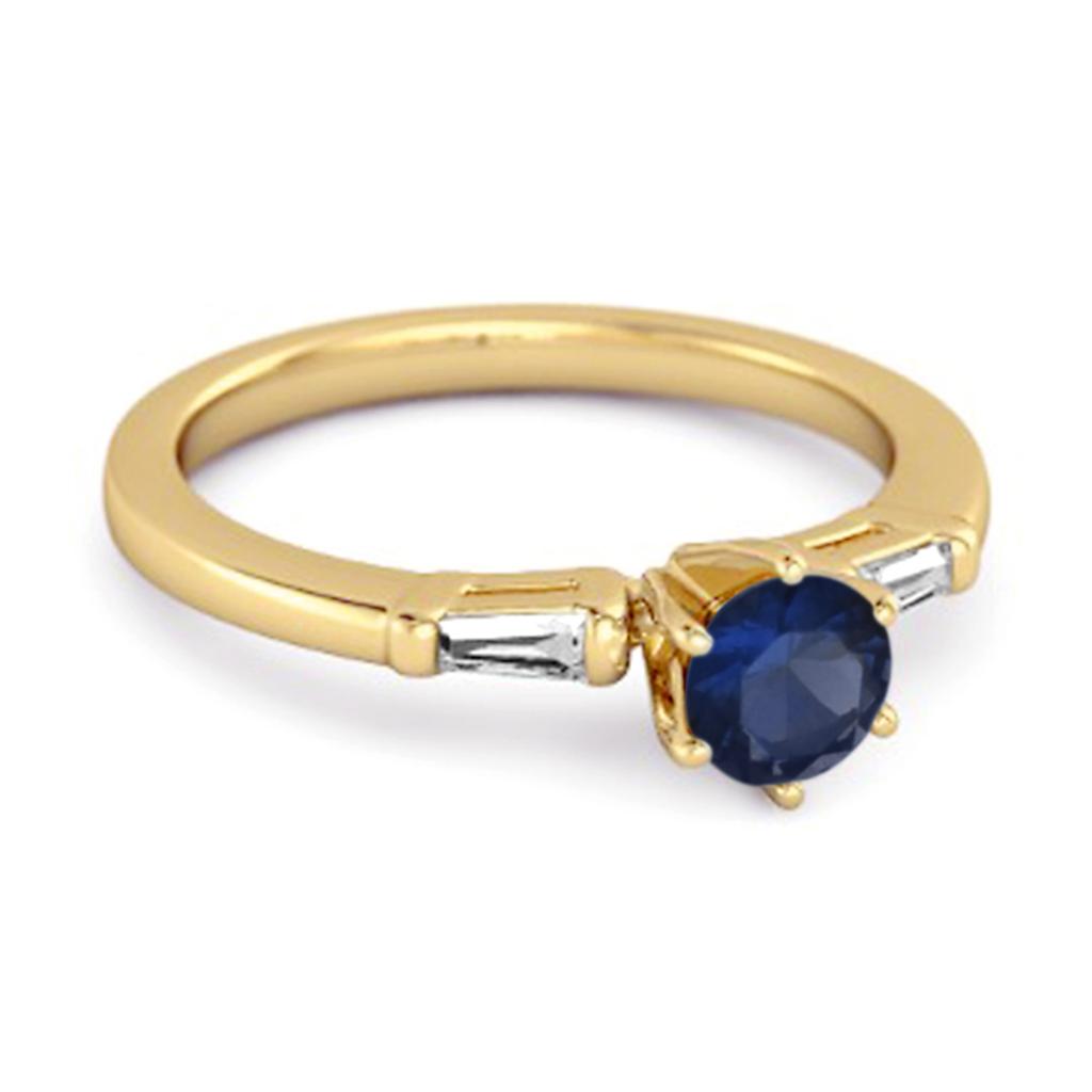 Blue Sapphire Three Stone Ring - 925 Sterling Silver Gold Vermeil