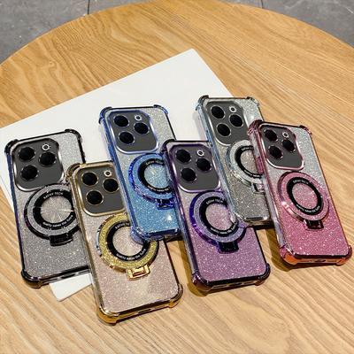 Luxury Plating Shockproof Stand Ring Phone Case For Infinix Hot 40 Pro 30 30i 40i 50i 10S NFC 10 Lite 9 Play Glitter Soft Cover
