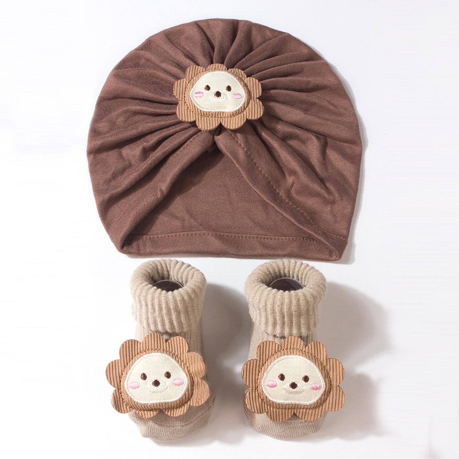 

Cute Baby Cartoon Hat And Sock Set, Suitable For Children Aged 0-3 Years Old One Size кавовий