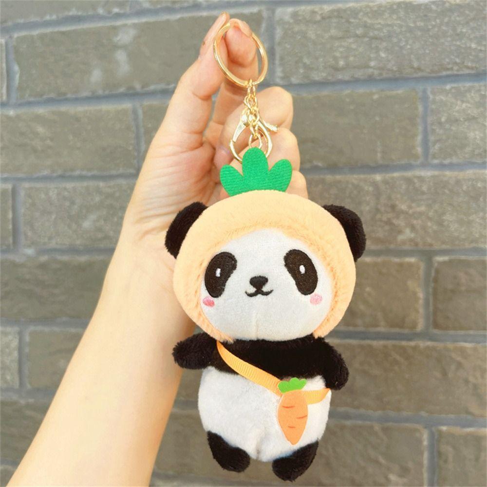 Pompom Plush Keychains Stuffed Animal Panda Keyrings Car Pendant Panda Doll Keychains  Handbag