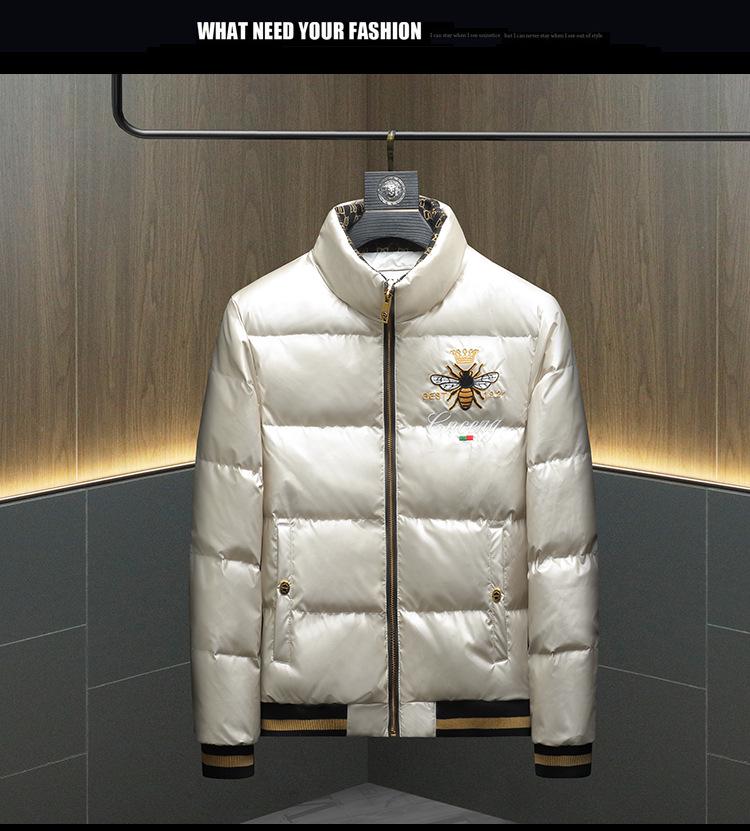 Men's Winter Stand Collar Slim Fit Embroidered Down Jacket - Warm White Duck Down, Plus Size European Trendy Outerwear