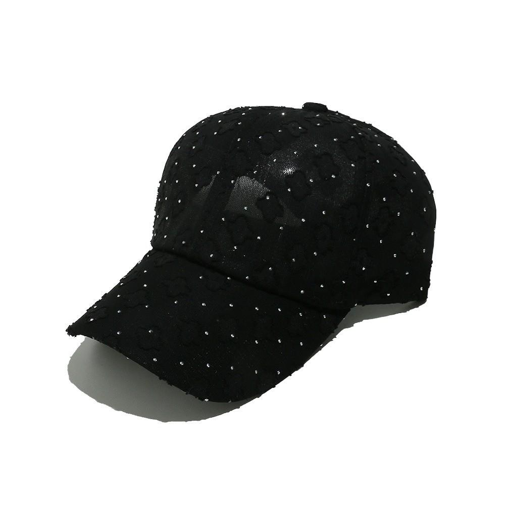 Flower Lace Baseball Cap Breathable Mesh Shiny Rhinestone Lace Peaked Cap Soft Fabric Hollow Out Sun Hat Fashion Women
