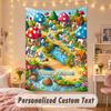 Custom Personalized Tapestry,Smurfs Print Custom Name Text Wall Art Hanging for Bedroom