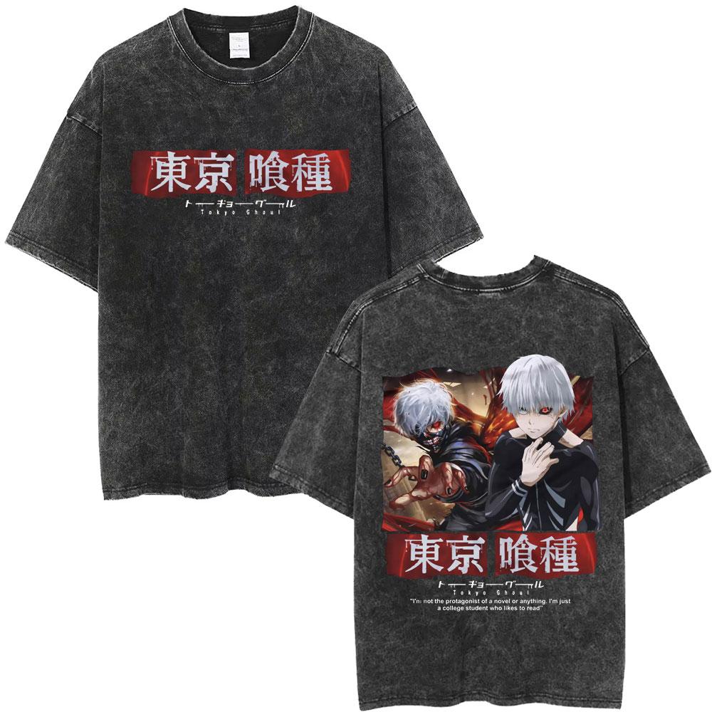 Washed Vintage Anime Tokyo Ghoul T-shirt Manga Kaneki Ken Graphic T Shirts Men Women Clothing Cartoon Retro Oversized T-shirts S разноцветный
