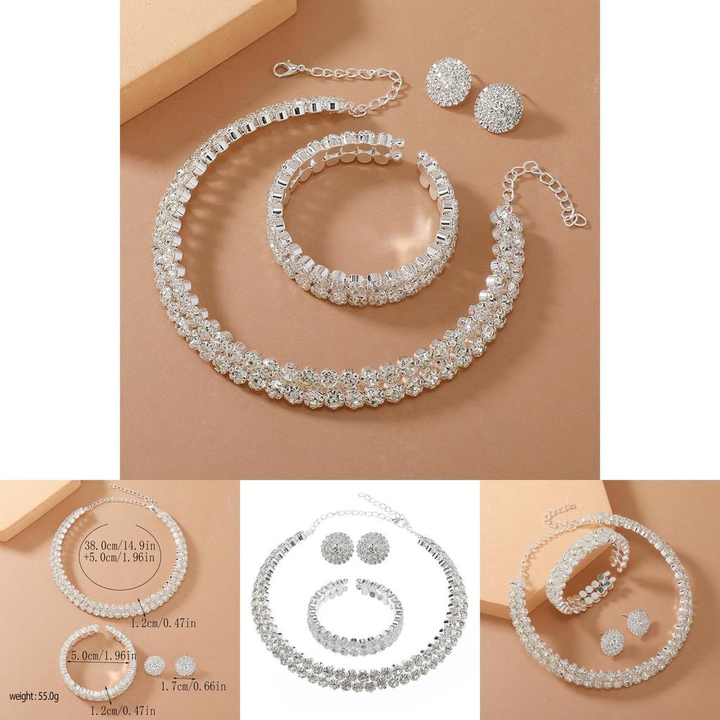 Geometric Bridal Jewelry Set With Water Diamond Necklace Earrings And Bracelet For Women