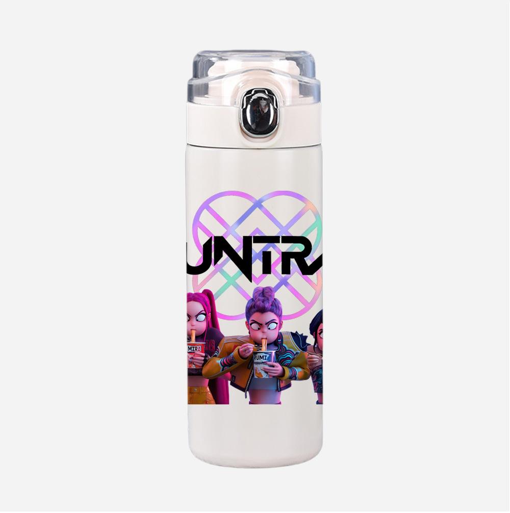Anime K-Pop Demon Hunters Printed 400Ml Water Bottle Thermos Cup Portable Stainless Steel Leak Proof Camping Water Cup Kid Gift