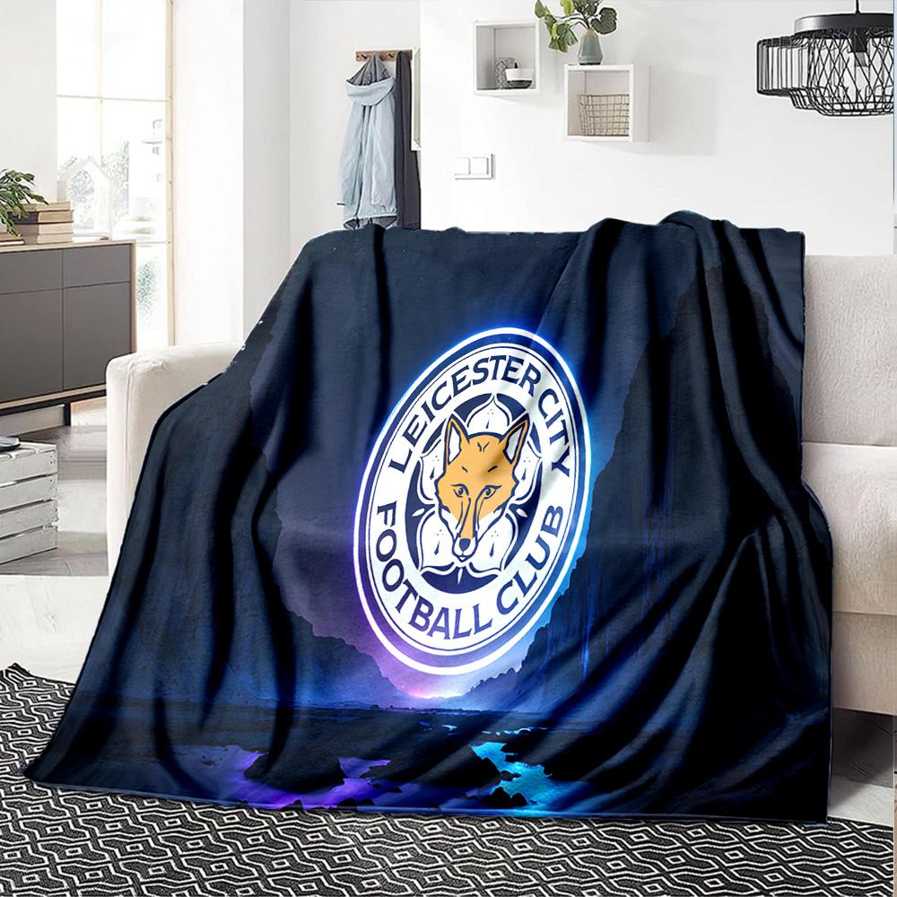Leicester Football Club Crest Flannel Blanket, Soft Polyester, Modern Design, All-Season for Camping, Travel, Gifts for holidays or birthdays