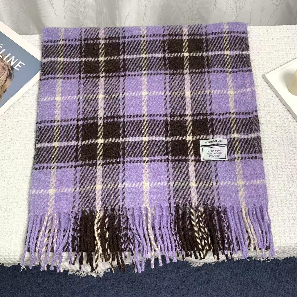 Autumn and Winter Plaid Scarf Korean Style Retro Plaid Tassel Wool Thickened Versatile Warm Shawl for Women