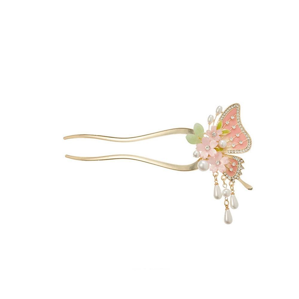 Classical Pearl Tassel Hair Stick Vintage Chinese Hair Clip Butterfly Flowers Hairpin Daily Wear