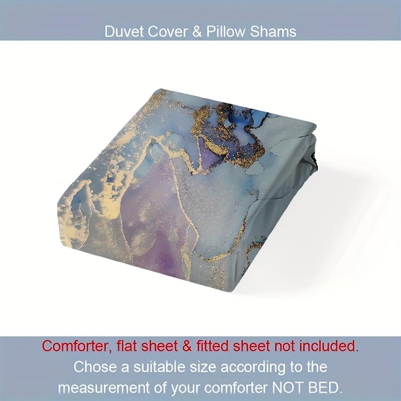 2/3Pcs Set, Abstract Oil Painting Geometric Marble Pattern, Blue, Purple, Black, Green Color, Bedding Set, Digital Print