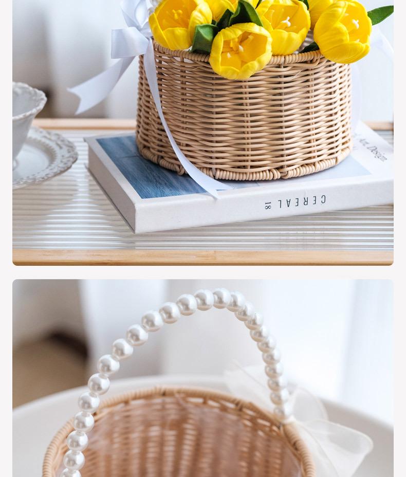 Imitation Rattan Pearl Handheld Flower & Fruit Basket