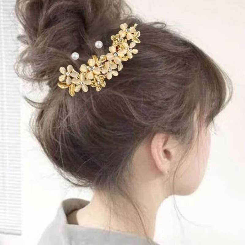 Luxuriöser Strass-Blumen-Haarkamm-Clip für Damen Mode Metall U-förmige Haarnadel Haarstab Braut Hochzeitsschmuck Accessoires