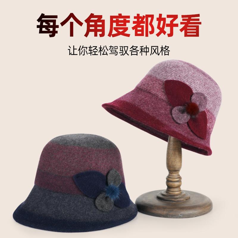 

Autumn and winter new British retro wool basin hat thickened warm temperament flower top hat winter fisherman hat one size fits all темно-фіолетовий колір