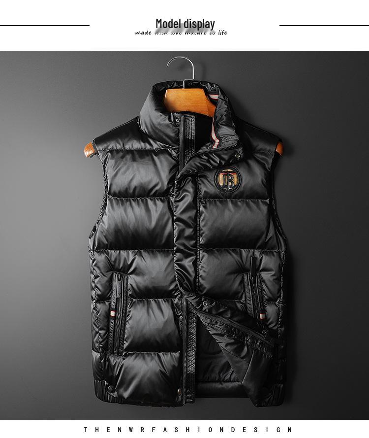 Męska Europejska Błyszcząca Kamizelka Puchowa - Zimowa z Kołnierzem Stojącym Moda Biały Puch Kaczy Odzież Wierzchnia
