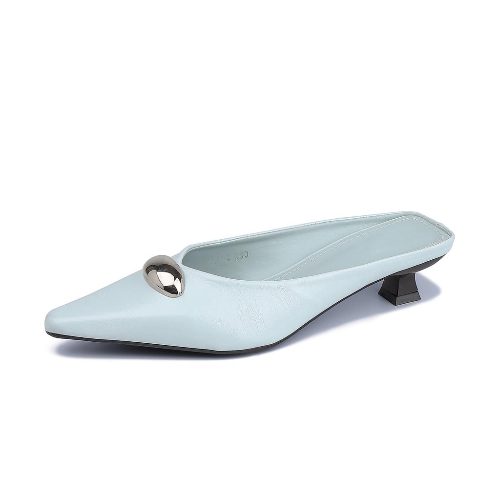 2025 Summer New Empty Sandals Women's Fashion Brand with the Same Bag Head Cool Slippers Women's French Medium Heel Single Shoes