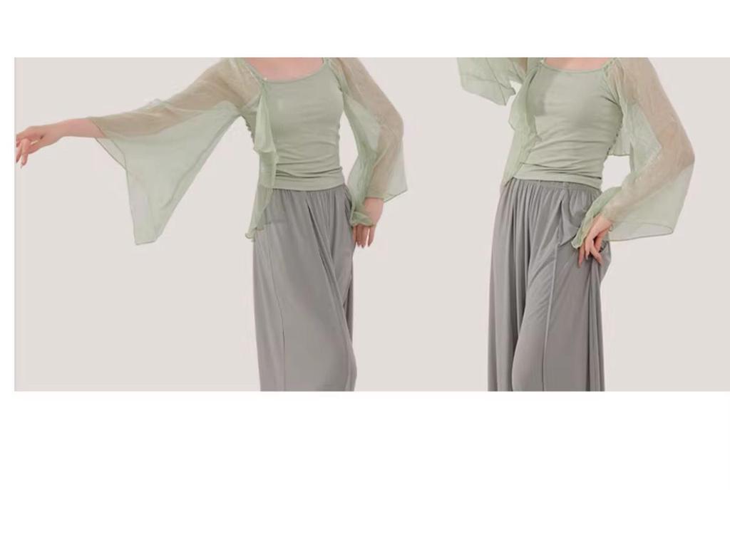 Women's Mesh Long Sleeve Dance Top - Body Shaping, Autumn/Winter, Classical Chinese Style