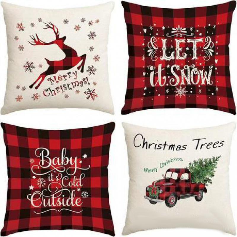 Weihnachts-Dekokissenbezug Leinen Festliches Weihnachtsthema Elch Schneeflocke Rückenlehne Wohnzimmer Sofa Dekoration Kissen Kissenbezug