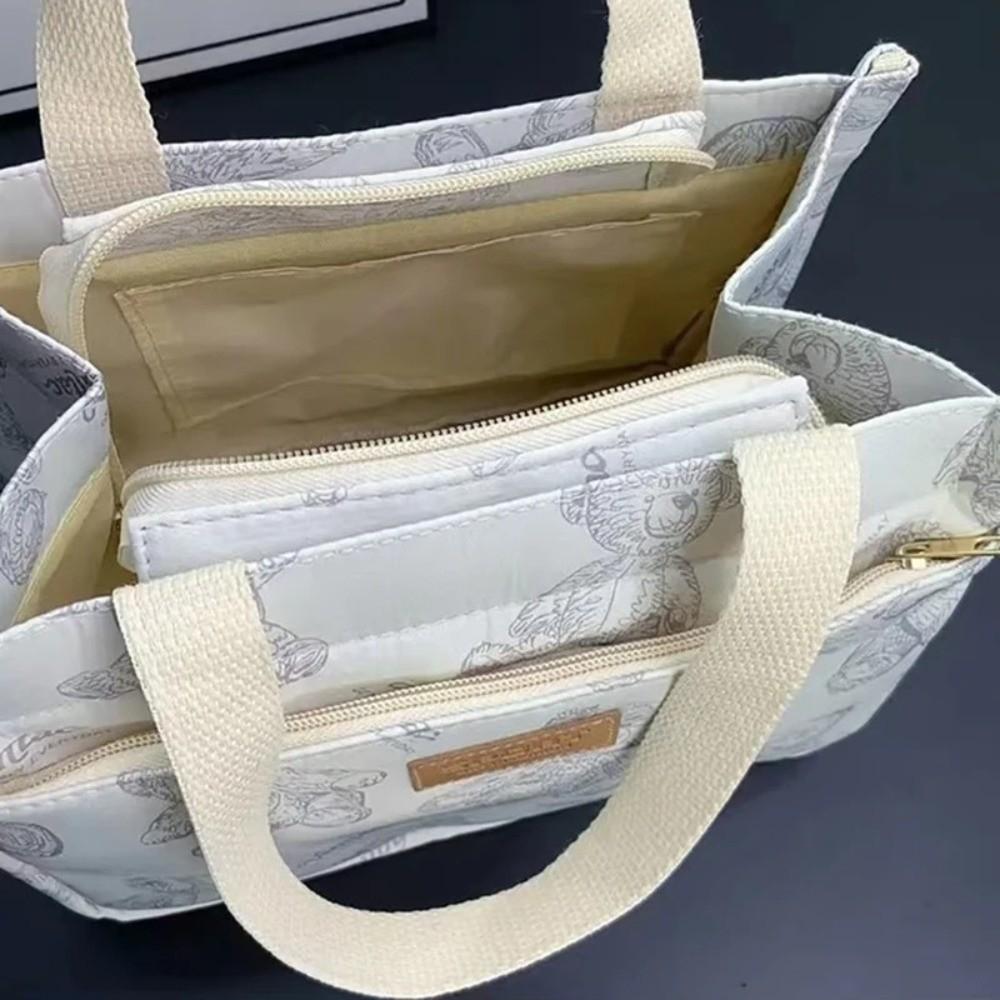 Přenosná plátěná taška s velkou kapacitou Nepromokavá termotaška na oběd s potiskem medvěda Izolační taška na zip Úložná taška