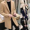 Trench Coat Knee Length Buttons Business Style Woolen Trench Coat for Work