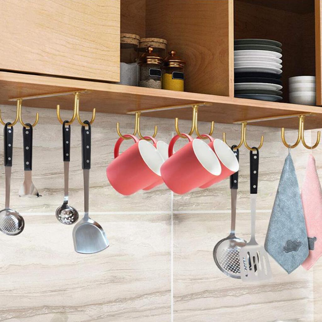 Hooks Towel Coffee Cup Mug Holder Hang Kitchen Under Shelf Rack Hook Display