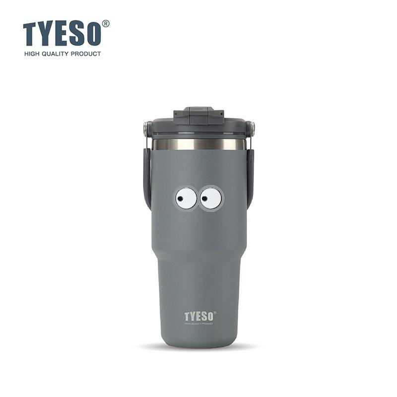 Tyeso 750ml Vacuum Cup Handle Dual-Drink Coffee Mug 304 Stainless Steel Ice Cup Car Bottle Hot Cold Retention Thermoses with Eye Sticker