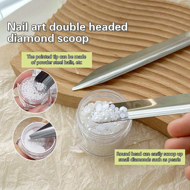 Stainless Steel Curved-End Nail Jewelry Scoop Shovel Nail Beads Glitter Powder Picking Up Container Double Headed Shovel