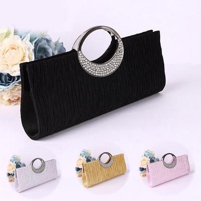 Kadınlar Lüks Rhinestone Saten Pileli Akşam Çanta Parti Debriyaj Çanta Çanta