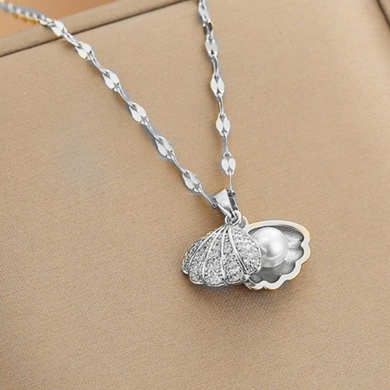 

Summer Fashion Crystal Zircon Shell Imitation Pearl Pendant Necklace For Women Collar Beach Neck Jewelry NC23Y0281-3