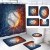 Sport Game Fabric Shower Curtain Set Cool Basketball Soccer Volleyball Rugby Baseball Graffiti Sports Theme Bathroom Set Decor