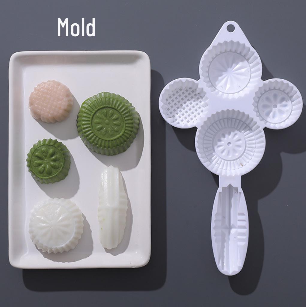 

Mung Bean Cake Embossing Hand-Press Mold for Mooncake & Dim Sum Baking A Style: Four Circular + One Long Shape